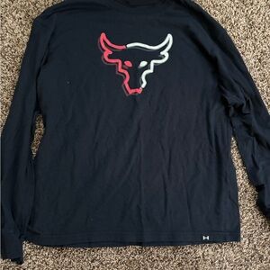 Under Armour Black Long Sleeve with Red and White Bull Design Youth L